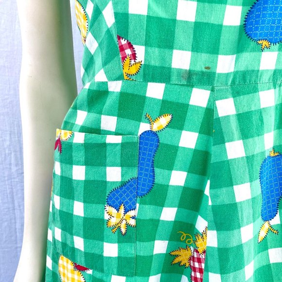 Vintage 1940s Hand Made Green Checkered Sundress - Red, Blue, Yellow and White D - Picture 4 of 7